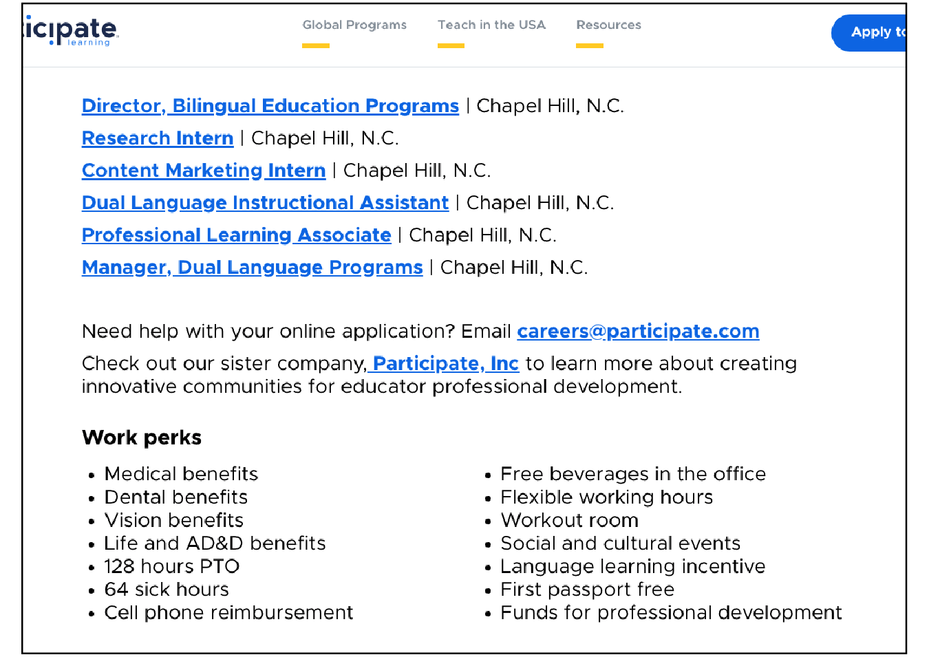 Participate careers page