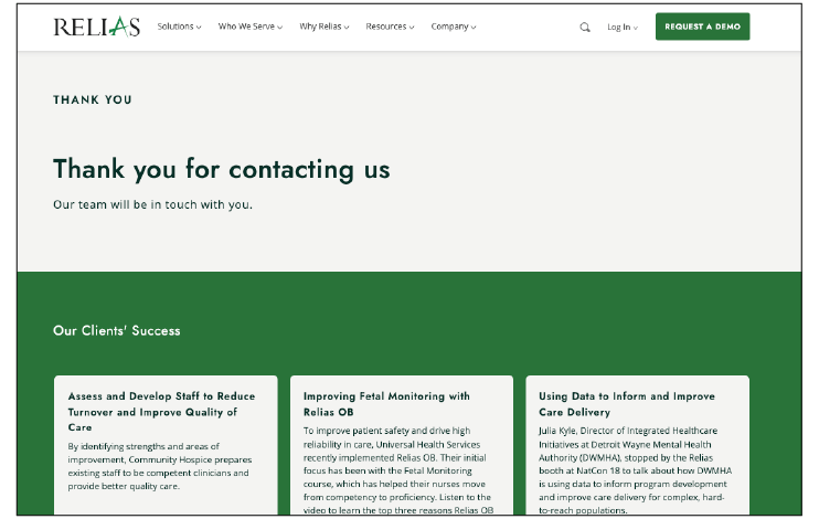 relias thank you page option